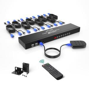 MT-VIKI 8포트 KVM 스위치 HDMI, 4K@30Hz 1U 랙 마운트 스위치, IR 리모컨 및 유선 데스크톱 컨트롤러, HDMI 케이블 8개 이어 전원 어댑터