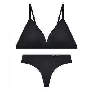 CODES COMBINE INNERWEAR 미니멀 백리스 브라렛 티팬티 세트_블랙