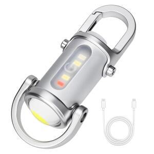 자이필라트리 1200LM 초밝은 미니 LED 손전등 USB 충전식 소형 방수 열쇠고리 구조, 캠핑용 실버