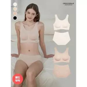 [매장정품] [/크로커다일 이너웨어]라이크라 쉘론 몰드부착 U넥 감탄브라+팬티 4종 택1