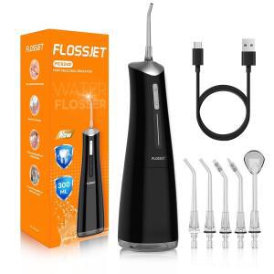 플로스젯 워터 치실 무선 구강 관개기 300ml 5가지 팁 4가지 모드 USBCharger 휴대용 트래블 관개 클리너 IPX7 치아 청소용 전기 관개기(블랙)