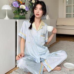 원픽 여성 여름 활 반팔 바지 홈웨어레이스 얼음 실크 잠옷