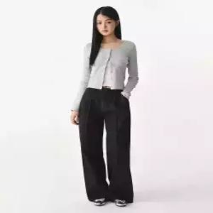 [매장정품] musinsastandardwoman 우먼즈 린넨 라이크 원 턱 엑스트라 와이드 데님 팬츠 [로우 블랙 57aefb