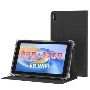 WUIUHOU 7인치 안드로이드 14 태블릿, 태블릿 미니 ROM, 8GB 포함, Wi-Fi 확장) 케이스 - RAM 및 3000mAh (블랙) 2.4G/5G (3GB+5GB 듀얼 배터리, 6 32GB 휴대용 카메라, 탭 업무용