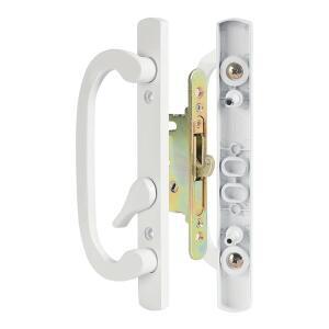 Mortise Lock, 아연 다이캐스트, 오프셋 썸턴이 있는 MaxxGeek 슬라이딩 파티오 도어 핸들 세트, 1-5/8인치 ~ 1-3/4인치 두께, 3-15/16인치 홀 간격, 비손잡이, 흰색