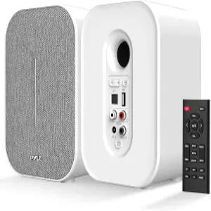 PyleUsa 데스크톱 블루투스 책장 스피커 50와트 MAX HiFi 스튜디오 모니터 데스크 스테레오 액티브 및