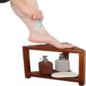 치키티크 코너 샤워 의자 다리 면도용 보관 선반이 있는 정품 12인치 풋레스트 내부 컴팩트 벤치 작은 공간