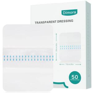디모라 방수 투명 필름 드레싱 대형 상처 붕대 6X8 인치 50 팩 수술 후 피부 보호대 수영용 접착 의료 패드 샤워 타투 애프터케어 IV 고정