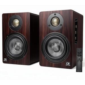 IBAL/BOX 100W 책장 스피커, 블루투스 5.3, 24비트 광학, USB-C, 3.5mm AUX, 카본-파이버, 실크-돔 트위터, PC용 전원 스피커 / 노트북 TV 모니터, 다크 월넛 마감(다크 마감)