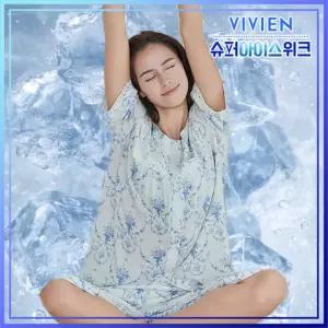 비비안 [인견100 ]아이스 블루가든 파자마 상하의 1세트 여성용)
