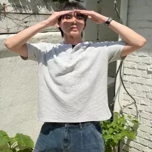 엠블럼 와플 헨리넥 반팔티 헤더 그레이