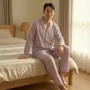 남자 편안한 스트라이프 카라 긴팔 빅사이즈 파자마 세트