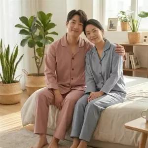 남자 잔체크 카라 긴팔 홈웨어 세트