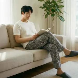 남자 베이직 페이즐리 패턴 루즈핏 홈웨어 바지