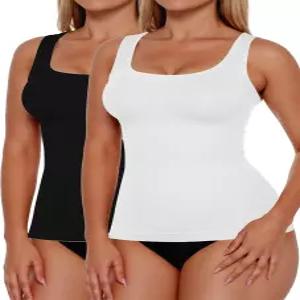 AURUZA 2PCS 여성용 쉐이프웨어 배변 컨트롤 U 넥 카미솔 탑 심리스 컴프레션 탱크 레귤러 플러스 사이즈