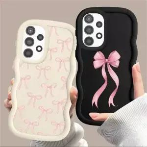 삼성 A52 A55 A04 A03 A30 A50 A05 A51 A73 A06 A02s A20용 패션 핑크 리본 케이스 소프트 폰 커버