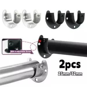 2개 스테인리스 스틸 옷장 봉 브래킷 옷걸이 플랜지 시트 고정 25/32mm 커튼 홀더 U자형 엔드 지지대