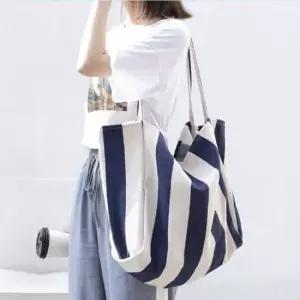 세로 줄무늬 편한 캔버스 에코백 쇼퍼백 숄더백 가방 숄더백