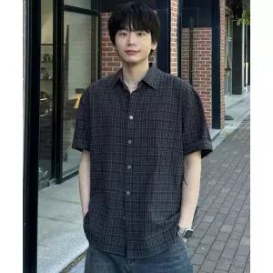 마인드브릿지 오정규 PICK다크 체크 오버핏 반팔 셔츠 - 2color M1WS3156