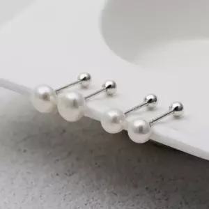 [애슬릿] 전체 실버 담수 진주 은 피어싱 귀걸이_6mm