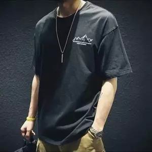 캠핑 여행 룩 남자 여름 마운틴 프린트 반팔 티셔츠