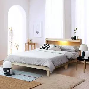 [보루네오][보루네오] 모닝듀 소나무 원목 침대 Q (LED수납/본넬매트) OT101