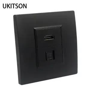 벽 패널 페이스 플레이트 HDMI2.0 RJ45 CAT 6 LAN 잭 소켓 커버 콘센트 검정색 사무실 가정용 인터넷