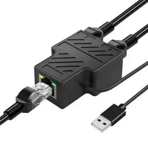USB 전원 케이블이 있는 인터넷 어댑터 100Mbps 이더넷 분배기 1-2 듀얼 RJ45 포트 2 장치 동시 네트워킹