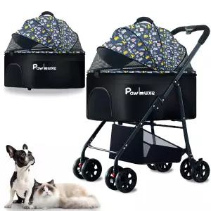 PawLuxe 4륜 반려동물 유모차 4-in 1 소형 및 중형견을 위한 탈착식 캐리어 포함 고양이 최대 55파운드의