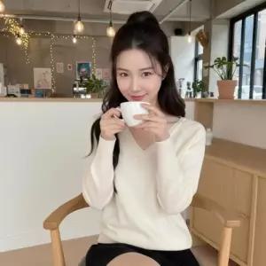 [옷자락]여자 베이직 캐주얼 데일리 브이넥 긴소매 니트