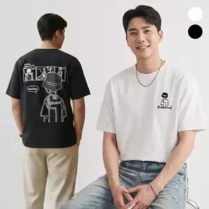 [옷자락]남자 여름 코디 체형커버 그래픽 면 반팔 티셔츠