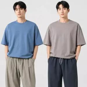 [디바옴므]여름 세미 오버핏 쿨링 분또 라운드넥 반팔 절개라인 티셔츠 남자 남성