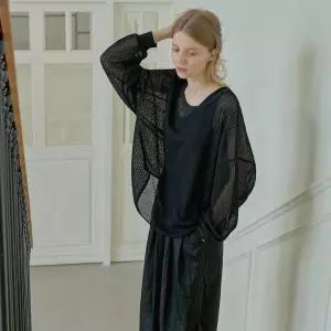 See Through Overfit Knit Pullover - BLACK1333025