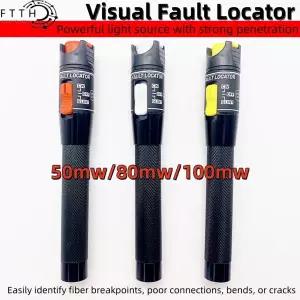 시각적 오류 탐지기 섬유 VFL 50/80/100mw 적색광 광섬유 케이블 테스터 도구 FC/SC/ST 2.5MM 건전지