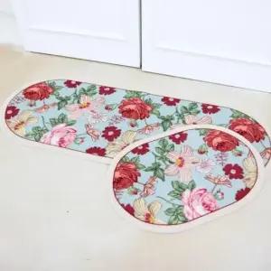 밀림방지매트 뽀송이 플라워 침실 주방욕실매트 타원 50x130cm