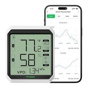 비보선 에어로랩 THB1 무선 블루투스 습도계 실내 온도계 스마트 온도 모니터 VPD 디지털 습도계 LCD 리모컨 및 알림 데이터 저장 듀얼 채널 배터리 포함