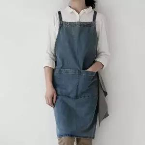 데님 앞치마 어린이집 카페 공방 작업용 청앞치마 주방앞치마 원피스형앞치마 (WF4B11B)
