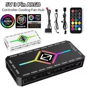 게이밍 PC RGB 효과 및 무선 리모컨 지원을 위한 PWM 온도 제어 기능이 있는 쿨링 팬 허브 5V 3핀 컨트롤러