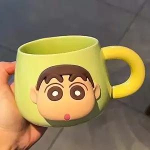 커피컵 짱구 페이스 자석 머그컵 3D 500ml-그린
