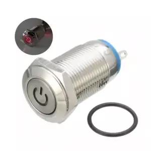 12V 12mm 방수 누름푸쉬버튼 스위치 레드LED전원 플랫
