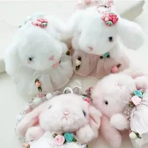 [하프클럽/]귀여운 토끼 비즈 핸드폰 스트랩 가방 참 장식 열쇠고리 버즈 인
