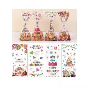 50pcs 생일 축하 패턴 멀티 컬러 플랫 입 선물 가방 귀여운 케이크 사탕 장식