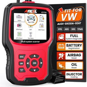 폭스바겐 아우디 스코다 시트용 ANCEL VD700 OBD2 진단 코드 리더 스캔 도구 장착 배터리 등록 EPB 리셋이 있는 VAG 차량용 모든 기능 OBD11 스캐너 VD500 업그레이드