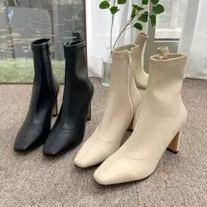굽있는 여자 부츠 9cm 스퀘어코 앵클부츠 옆지퍼 앵글부츠