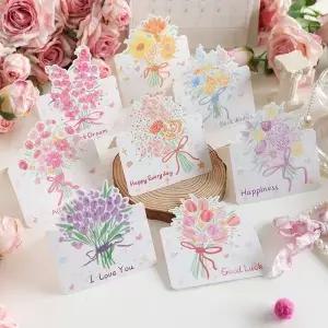 10/25/50pcs 3D 손으로 그린 장미 꽃다발 인사말 카드 발렌타인 데이 의 날 축복 메모 꽃집 선물 태그 감사
