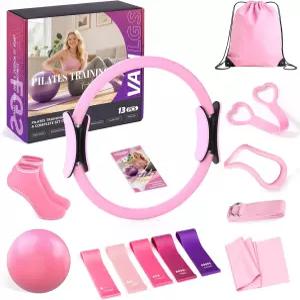 초보자를 위한 13인치 링 10인치 볼 및 저항 밴드가 포함된 Vanlgs 필라테스 키트 13Pcs 가정용 필수 운동