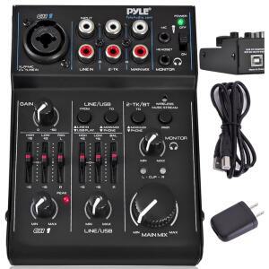 3채널 블루투스 오디오 믹서 - PC 녹음용 USB 사운드카드가 있는 DJ 사운드 컨트롤러 인터페이스 XLR 3.5mm 마이크 잭 18V 전원 전문가 초보자용 RCA 입력/출력 PAD30MXUBT