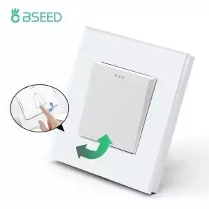 BSEED 기계식 벽 조명 푸시 스위치 1/2Gang 1Way 자동 버튼 유리 프레임 250V