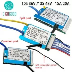 10S 36V 13S 48V 15A 20A 이온 배터리 보호 보드 일반 분할 포트 BMS 온도 센서 방열판 분리