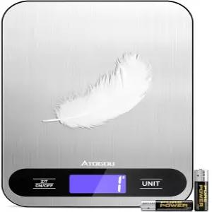아토고우 푸드 저울 33파운드/15kg 디지털 풀 뷰 LCD 디스플레이 내구성 있는 스테인리스 스틸 표면 요리